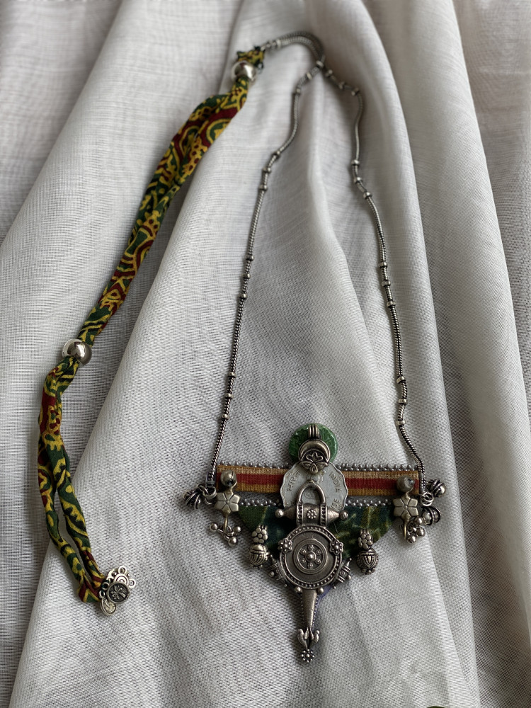 Image of BRASS &amp; FABRIC Handcrafted LONG NECKLACE