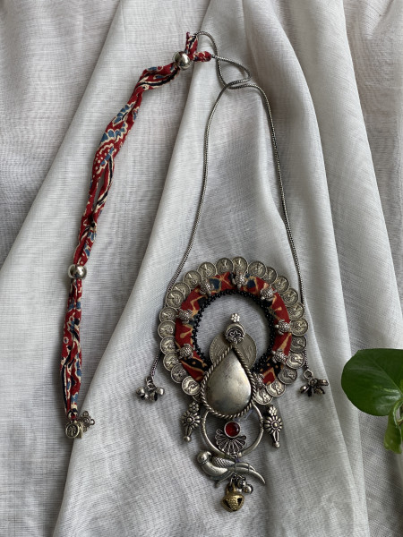 BRASS & FABRIC Handcrafted LONG NECKLACE