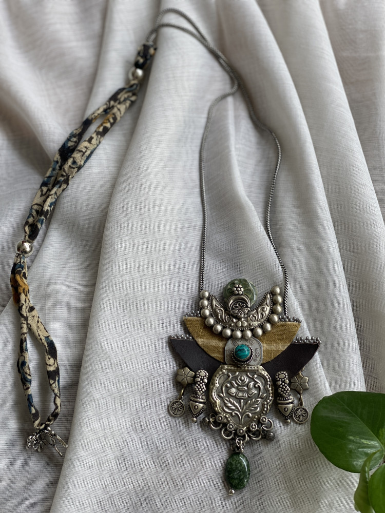Image of BRASS &amp; FABRIC Handcrafted LONG NECKLACE