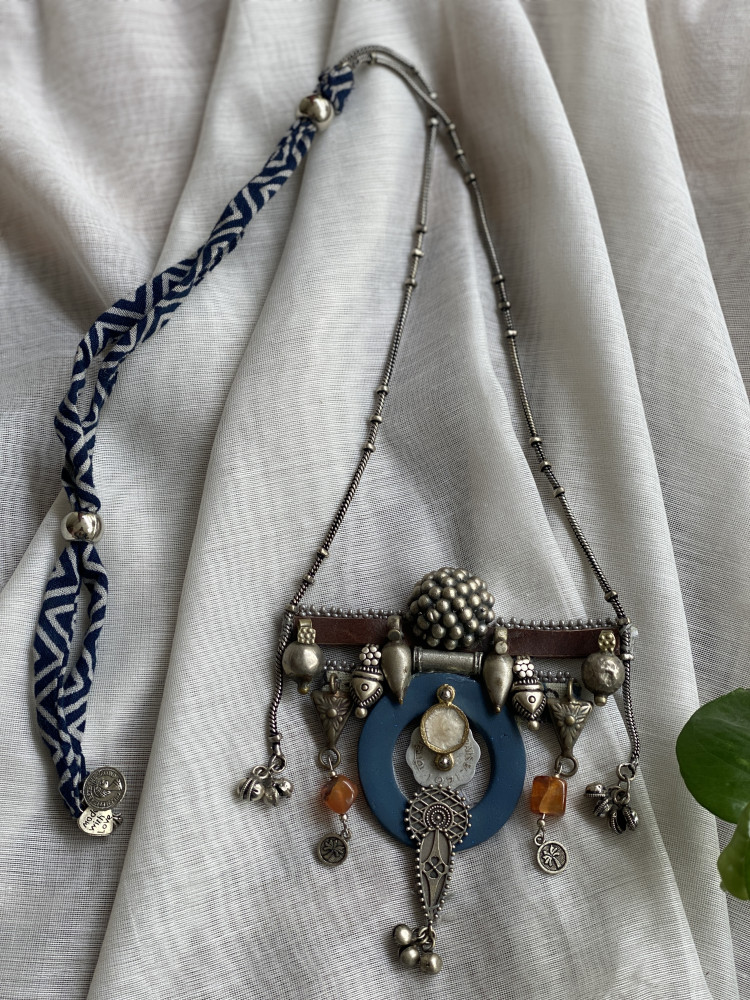 Image of BRASS &amp; FABRIC Handcrafted LONG NECKLACE