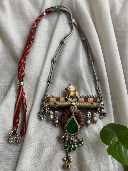 BRASS & FABRIC Handcrafted LONG NECKLACE