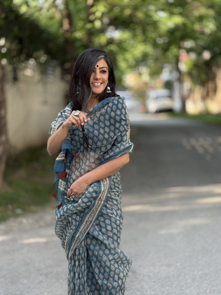 INDIGO HAND BLOCK PRINT COTTON KOTA SARI