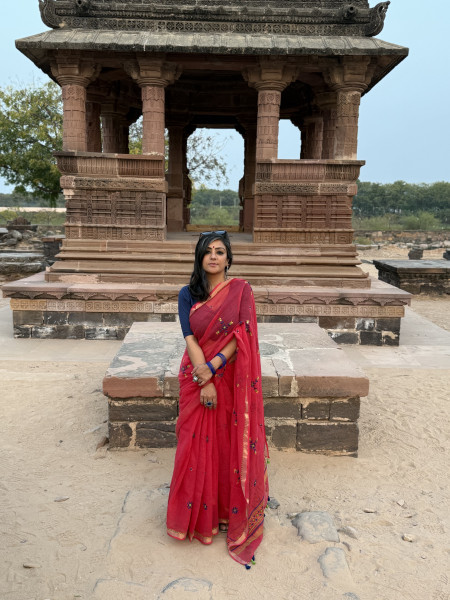RED KOTA COTTON HAND EMBROIDERED SARI