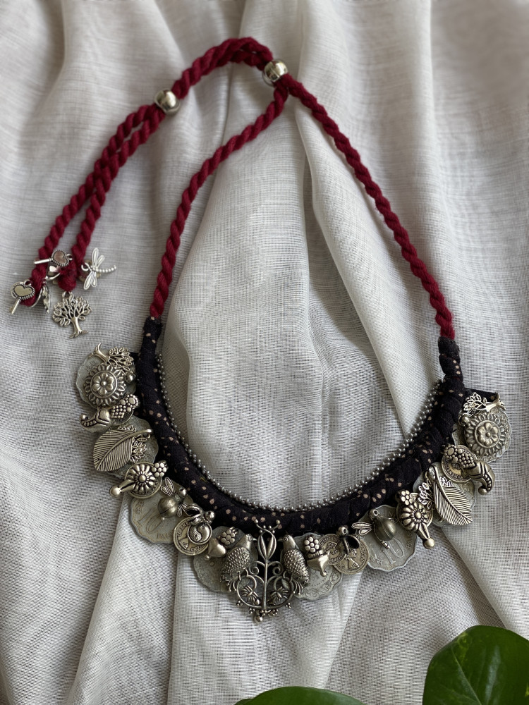 Image of BRASS &amp; FABRIC Handcrafted LONG NECKLACE