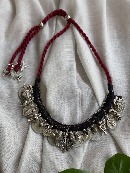 BRASS & FABRIC Handcrafted LONG NECKLACE