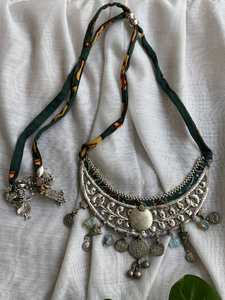 BRASS & FABRIC Handcrafted LONG NECKLACE