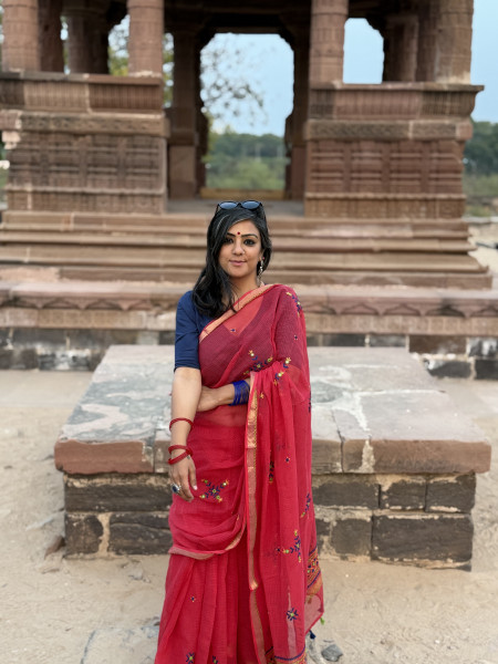 RED KOTA COTTON HAND EMBROIDERED SARI