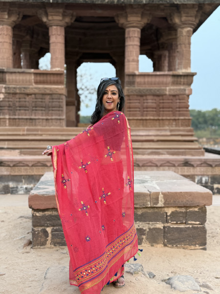 RED KOTA COTTON HAND EMBROIDERED SARI