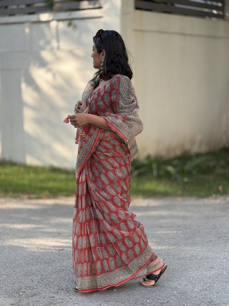 RED HAND BLOCK PRINT COTTON KOTA SARI
