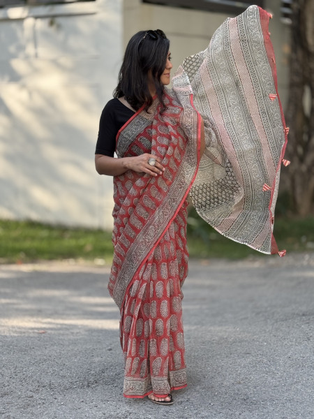 RED HAND BLOCK PRINT COTTON KOTA SARI