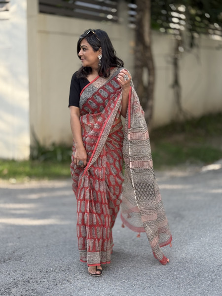 RED HAND BLOCK PRINT COTTON KOTA SARI