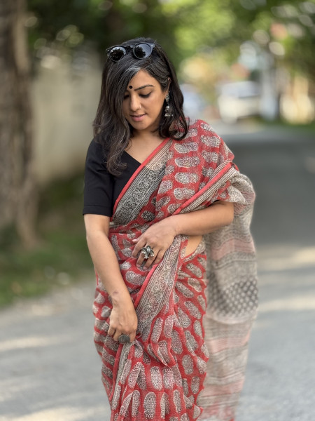 RED HAND BLOCK PRINT COTTON KOTA SARI
