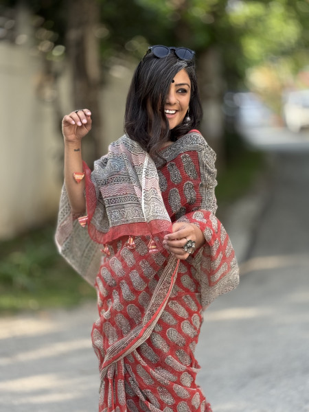 RED HAND BLOCK PRINT COTTON KOTA SARI