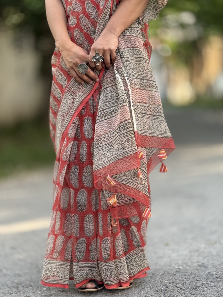 RED HAND BLOCK PRINT COTTON KOTA SARI