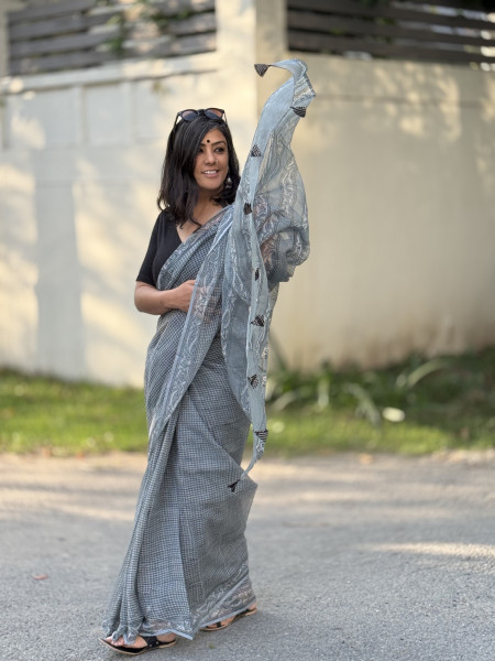 GREY HAND BLOCK PRINT COTTON KOTA SARI