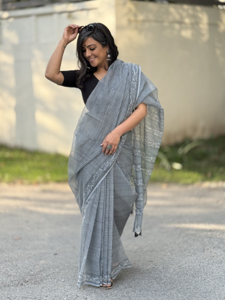 GREY HAND BLOCK PRINT COTTON KOTA SARI