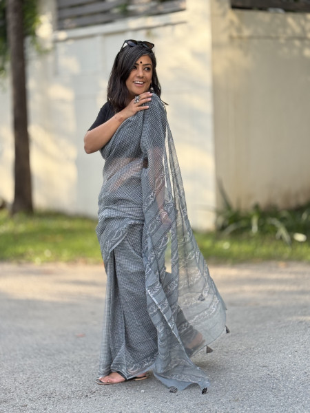 GREY HAND BLOCK PRINT COTTON KOTA SARI