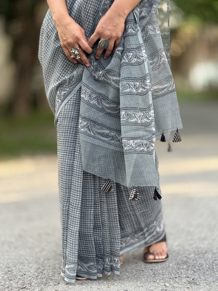 GREY HAND BLOCK PRINT COTTON KOTA SARI