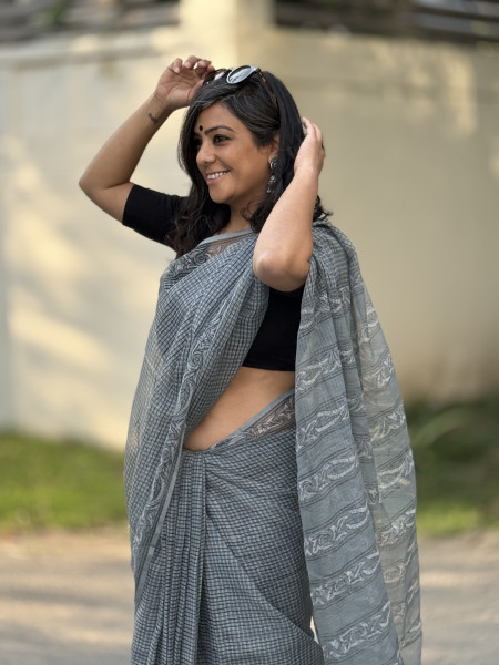 GREY HAND BLOCK PRINT COTTON KOTA SARI