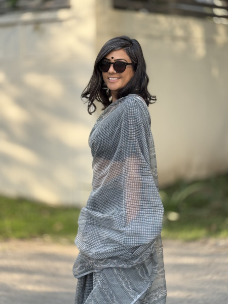 GREY HAND BLOCK PRINT COTTON KOTA SARI