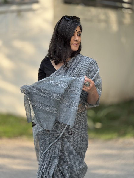 GREY HAND BLOCK PRINT COTTON KOTA SARI
