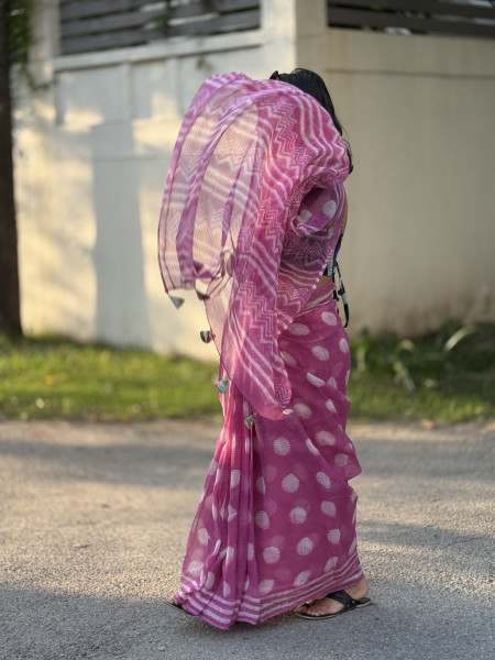 PINK HAND BLOCK PRINT COTTON KOTA SARI