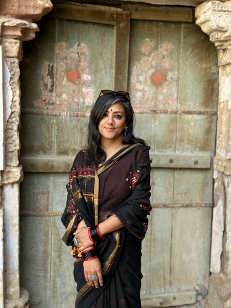 BLACK  KOTA COTTON HAND EMBROIDERED SARI