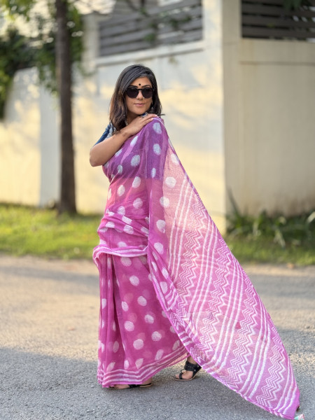 PINK HAND BLOCK PRINT COTTON KOTA SARI
