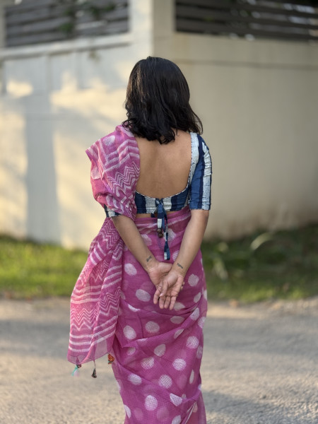 PINK HAND BLOCK PRINT COTTON KOTA SARI