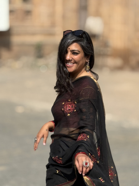 BLACK  KOTA COTTON HAND EMBROIDERED SARI