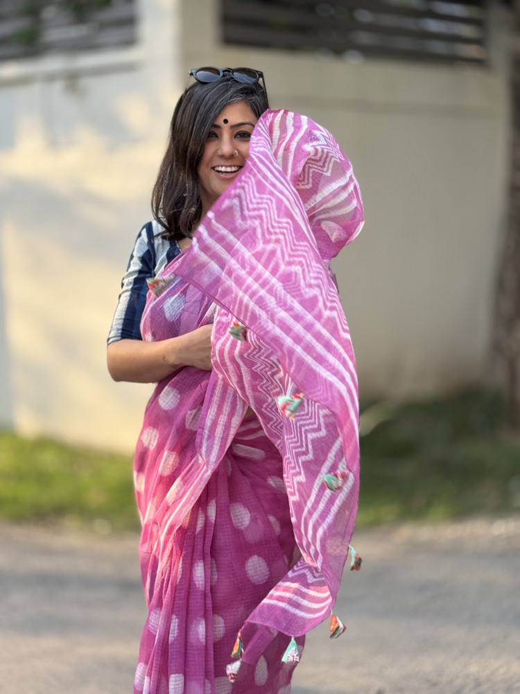Image of PINK HAND BLOCK PRINT COTTON KOTA SARI