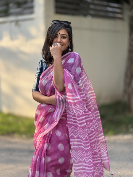 PINK HAND BLOCK PRINT COTTON KOTA SARI