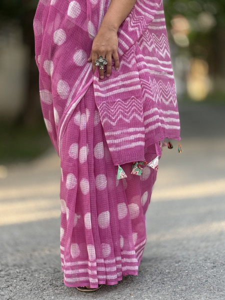 PINK HAND BLOCK PRINT COTTON KOTA SARI