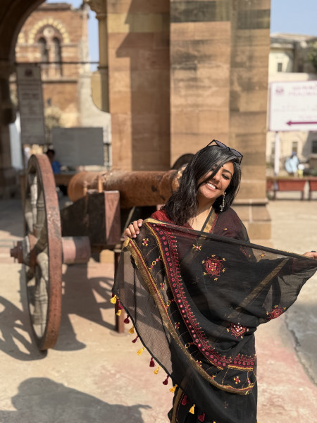 BLACK  KOTA COTTON HAND EMBROIDERED SARI