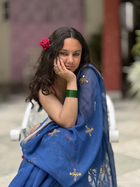 BLUE KOTA COTTON HAND EMBROIDERED SARI