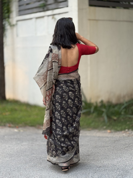 BLACK HAND BLOCK PRINT COTTON KOTA SARI
