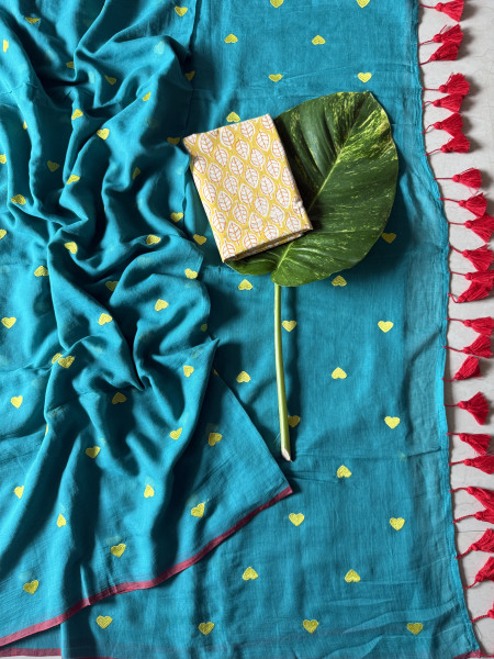 JADE COTTON MULMUL EMBROIDERED SARI