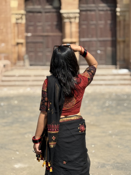 BLACK  KOTA COTTON HAND EMBROIDERED SARI