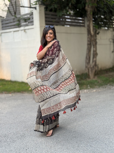 BLACK HAND BLOCK PRINT COTTON KOTA SARI