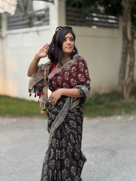 BLACK HAND BLOCK PRINT COTTON KOTA SARI