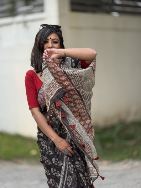 BLACK HAND BLOCK PRINT COTTON KOTA SARI