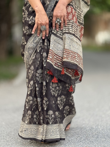 BLACK HAND BLOCK PRINT COTTON KOTA SARI