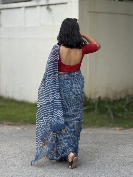 INDIGO HAND BLOCK PRINT COTTON KOTA SARI