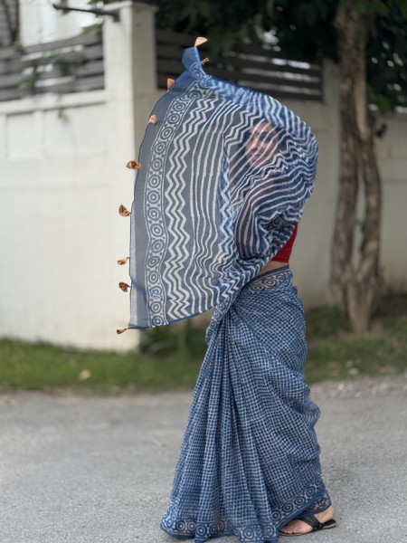 INDIGO HAND BLOCK PRINT COTTON KOTA SARI