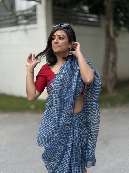 INDIGO HAND BLOCK PRINT COTTON KOTA SARI