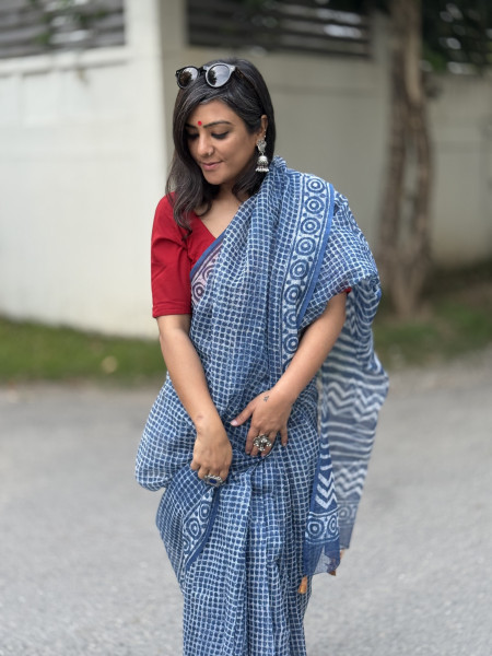 INDIGO HAND BLOCK PRINT COTTON KOTA SARI