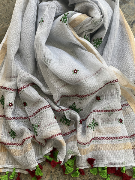 MAROON & ASH PHULWARI HAND EMBROIDERED KOTA DUPATTA SET