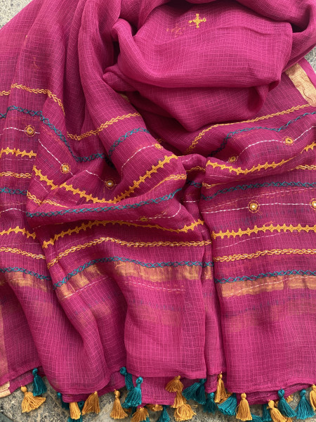 INDIGO & WINE PHULWARI HAND EMBROIDERED KOTA DUPATTA SET