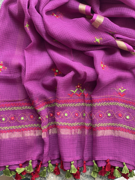 GREEN & WINE PHULWARI HAND EMBROIDERED KOTA DUPATTA SET