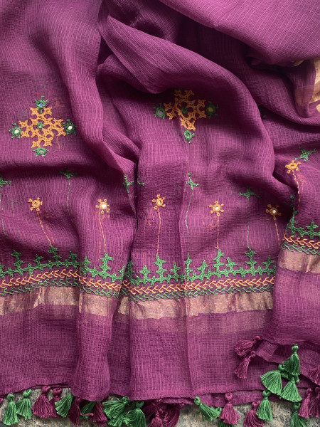 GREEN & WINE PHULWARI HAND EMBROIDERED KOTA DUPATTA SET